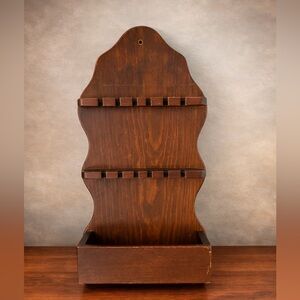 Vintage Wooden Wall Pipe Rack w Tobacco Box 10 Pipe Holder Rustic